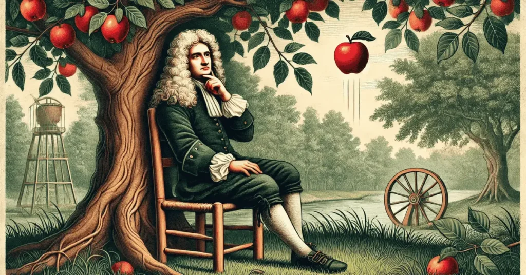 Newton_sitting_under_an_apple_tree_with_an_apple_falling (2)